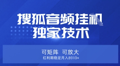 【搜狐音频挂G】独家技术,可矩阵可放大,红利期稳定月入8k【揭秘】-众缘网